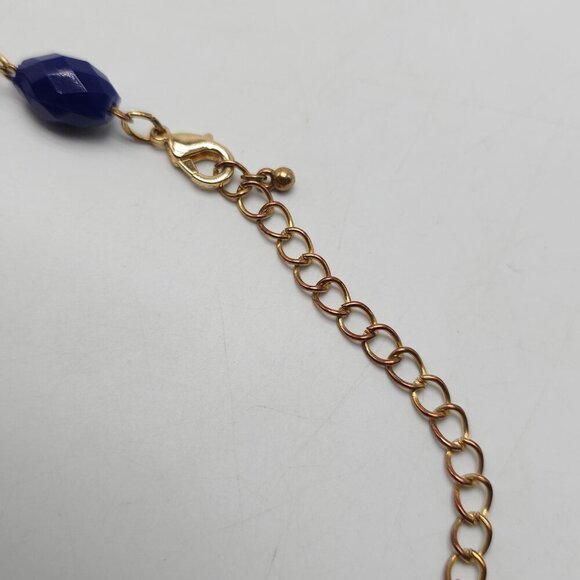 Statement Acrylic Blue Beaded Necklace With Gold Tone Chain Rhinestone Accents - Picture 3 of 5